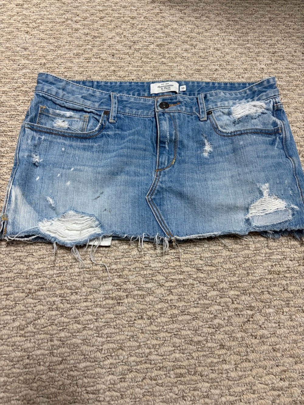 Abercrombie & Fitch Light Blue Distressed Denim Mini Skirt